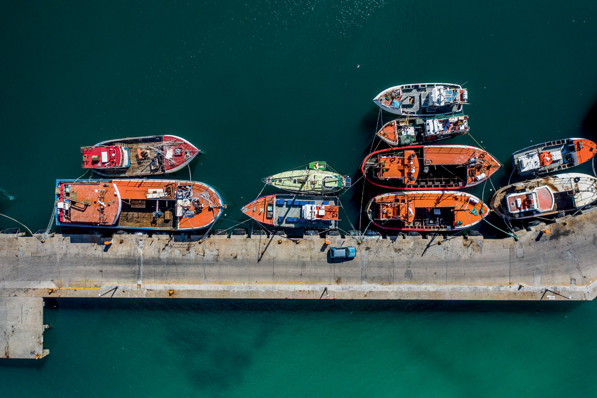 Les chalutiers dans le port de Hout Bay, qui regroupe à la fois les pêcheurs et les plaisanciers.
