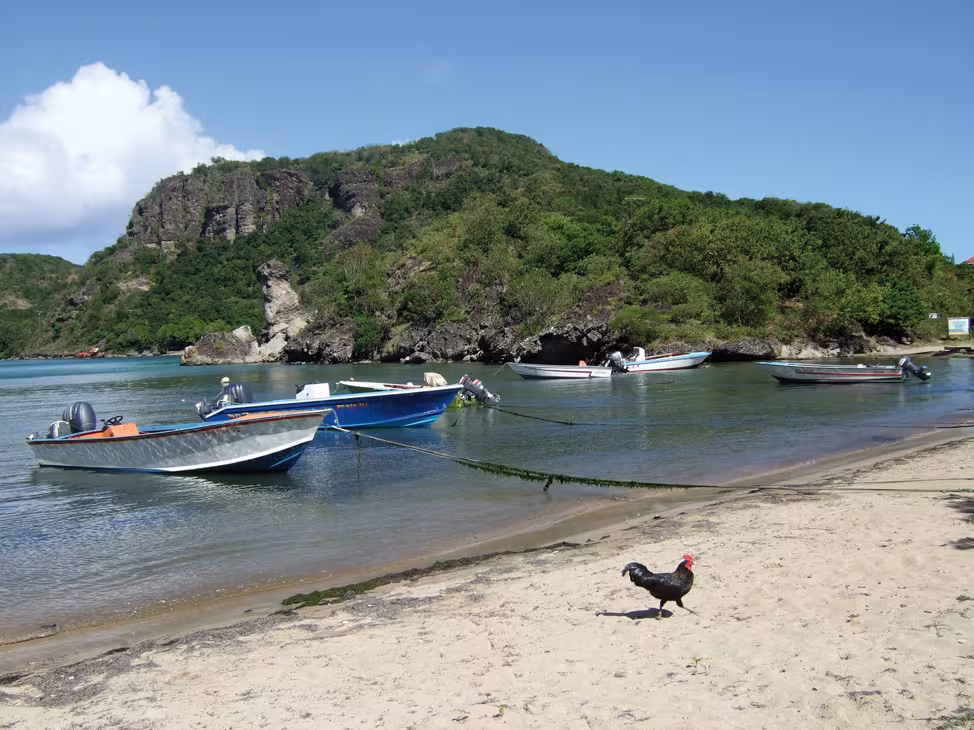 Mouillage au milieu des barques des pêcheurs. Une halte typique guadeloupéenne. 