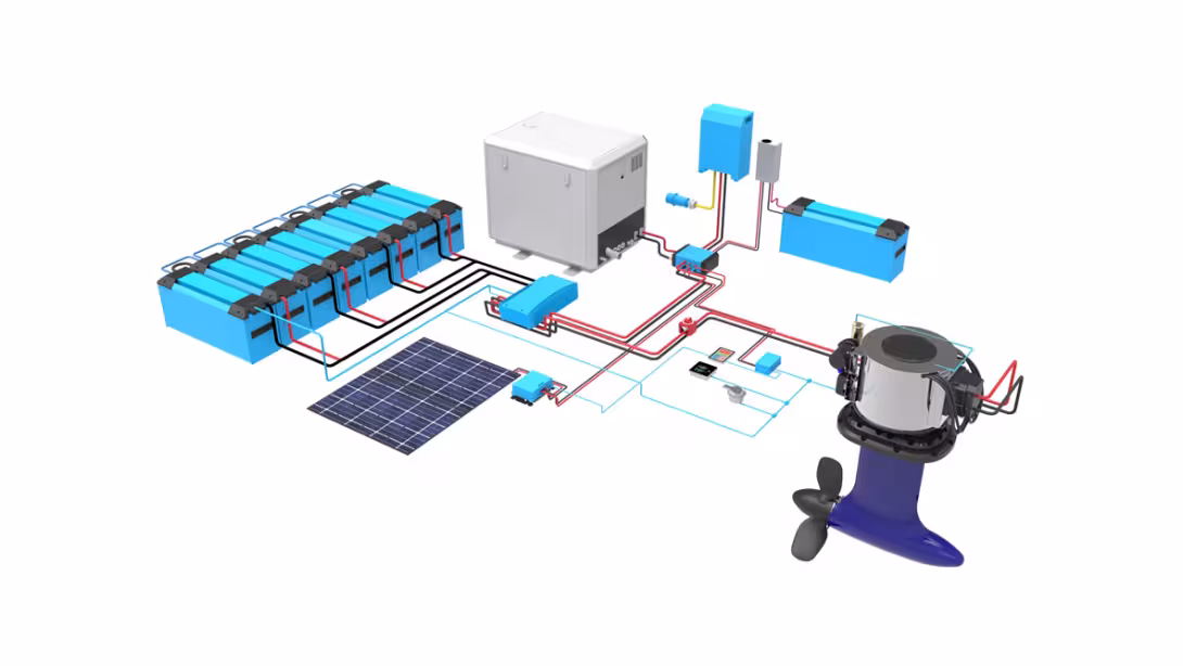 Oceanvolt propose des système complets d’hydrogénération comprenant tous les éléments, des batteries à l’hélice.